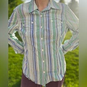 Jones New York Sport Vintage Blue and Green Casual Button Down Shirt L